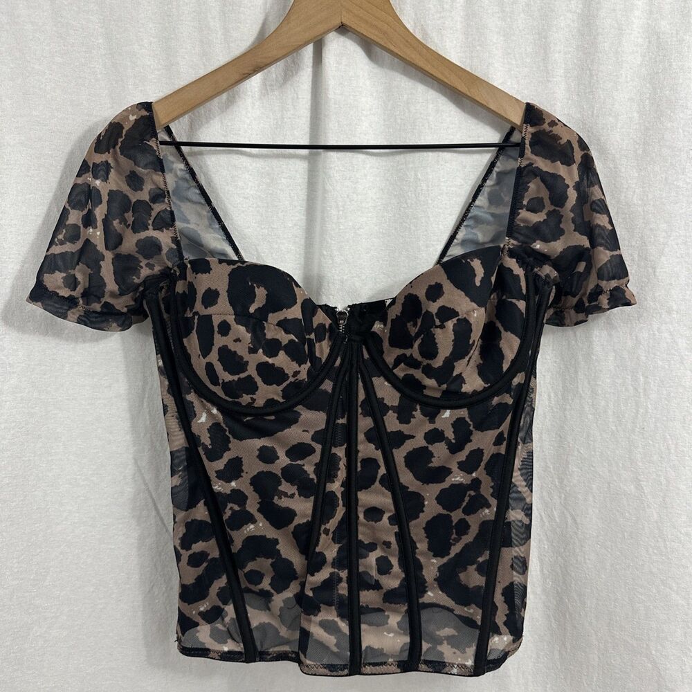My Boo Mesh Sheer Animal Print Bustier Top Womens L Romantic Whimsy Night Out